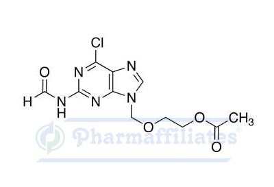 Imagem do Produto Padrão de Éster acetil 2-[(2-formamida-1,6-dihidro-6-cloro-9H-purina-9il)metoxi]etilo  - Cas Number: 1346598-89-7 - PHARMAFFILIATES Referência:
