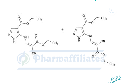 Imagem do Produto Padrão de (E/Z)-3-[(2-Cyano-3-etoxy-3-oxo-1-propenyl)amino]-1H-Pyrazole-4-carboxylic acid Ethyl Ester - Cas Number: 321571-07-7 - PHARMAFFILIATES Referência: PA 01 0391001