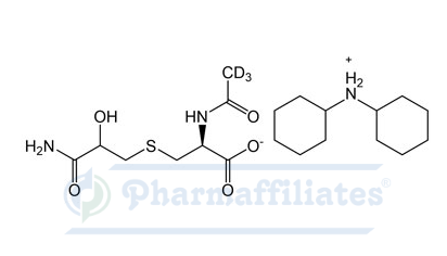 Imagem do Produto Padrão de N-acetil-S-(2-hidroxi-3-propionamida)-L-cisteína-d3 Sal de diciclohexilamónio - Cas Number: NA - PHARMAFFILIATES Referência: PA STI 003100
