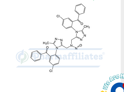 Imagem do Produto Padrão de Amida nitrosa de N,N-bis((4-(2-benzoil-4-clorofenil)-5-metil-4H-1,2,4-triazol-3-il)metil)nitroso - Cas Number: NA - PHARMAFFILIATES Referência: PA 01 0401004
