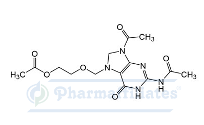Imagem do Produto Padrão de Acetato de 2-((2-acetamido-9-acetil-6-oxo-1,6,8,9-tetraidro-7H-purina-7-il)metoxi)etilo - Cas Number: NA